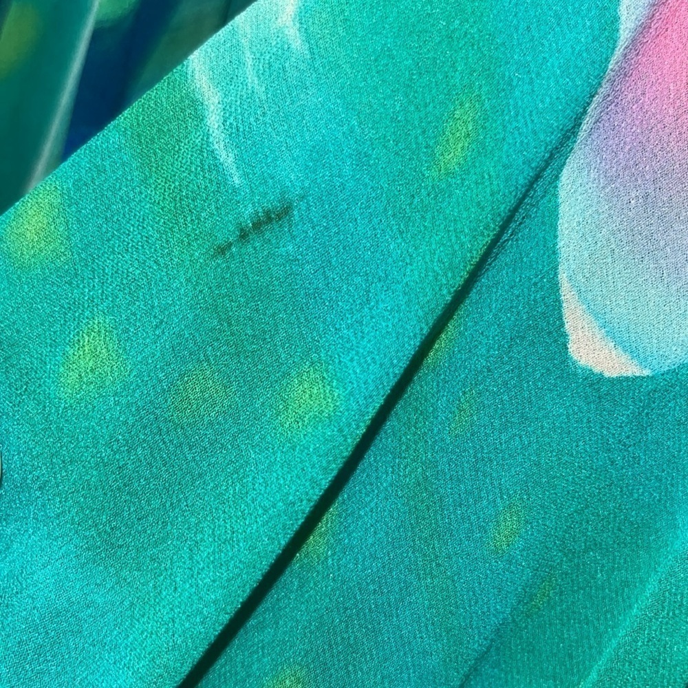 Multi piece Yolanda Lorente teal silk hand painted top skirt and topper size M - Picture 13 of 15
